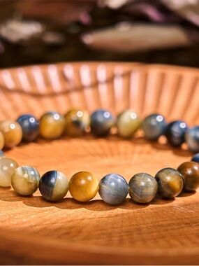 Blue & Yellow Tiger Eye Bracelet • 8mm Natural Gemstone • Protection & Balance